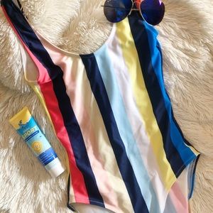 Rainbow striped one piece swimsuit